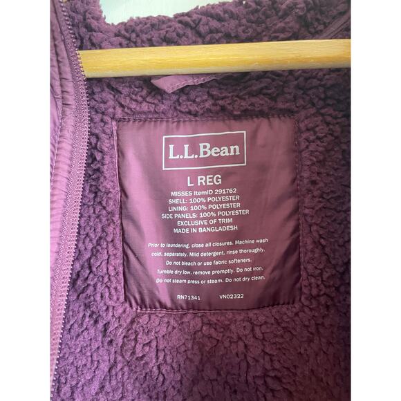 L.L Bean burgundy quilted puffer vest pockets sherpa lining zipper solid Size L - Picture 7 of 8
